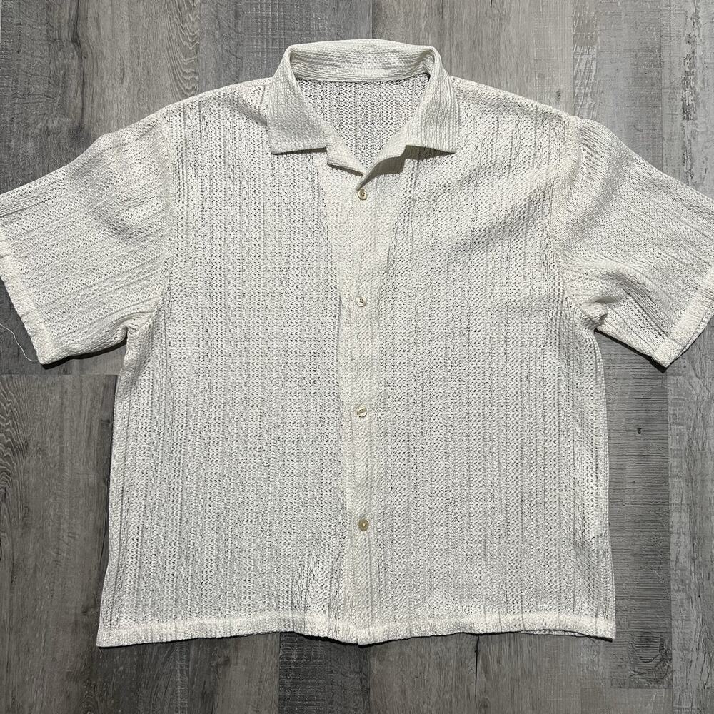 Freaks Store Lacey Mens Button Beach Shirt White See Through Hollow Out Sz M/L